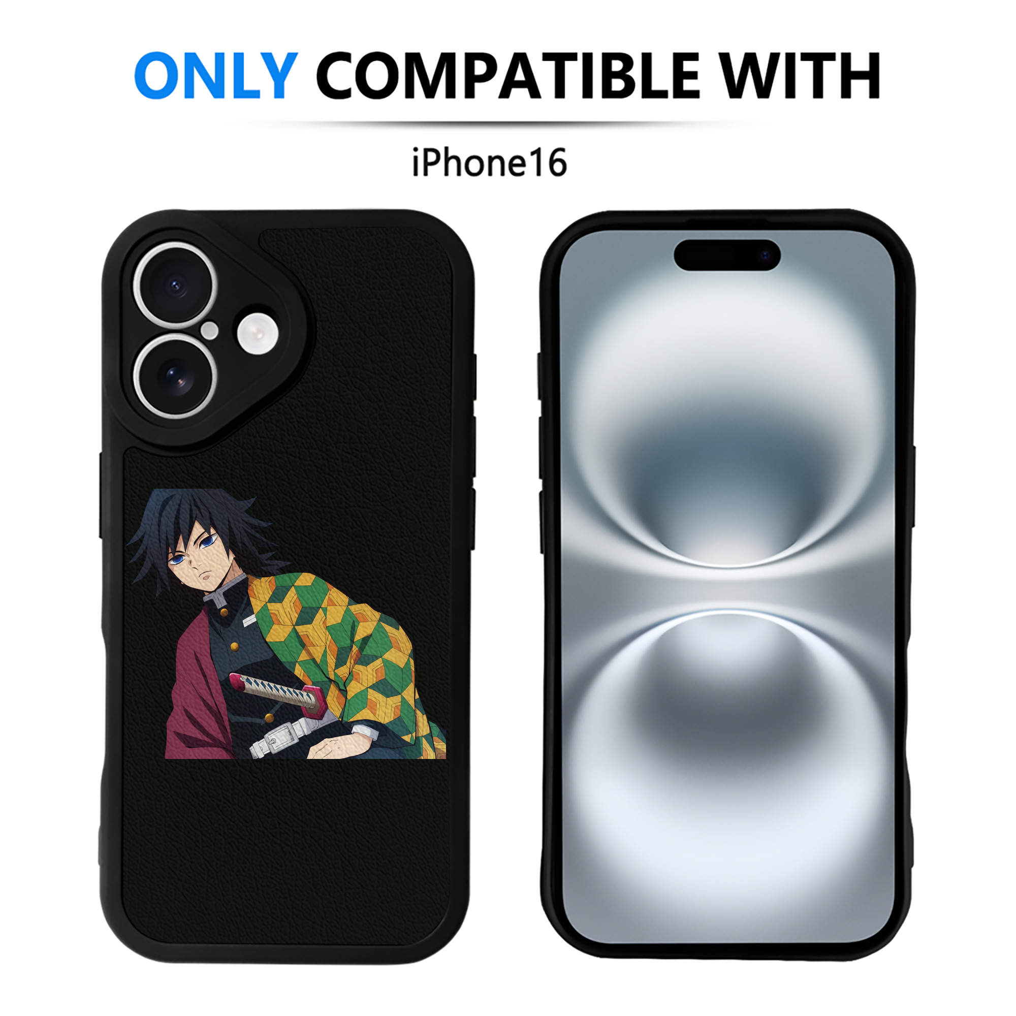 （画像用） 鬼滅の刃（きめつのやいば）水柱-冨岡 義勇／とみおか ぎゆう Tomioka Giyuu 【iPhone 16シリーズ対応】シリコンスマホケース（レザー調） 材質：シリコン